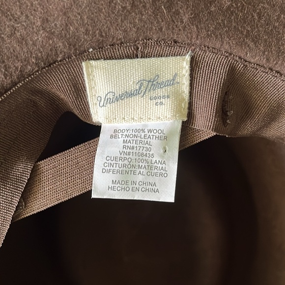 Universal Thread chocolate brown 100% wool wide brimmed fedora hat w band - Picture 4 of 7